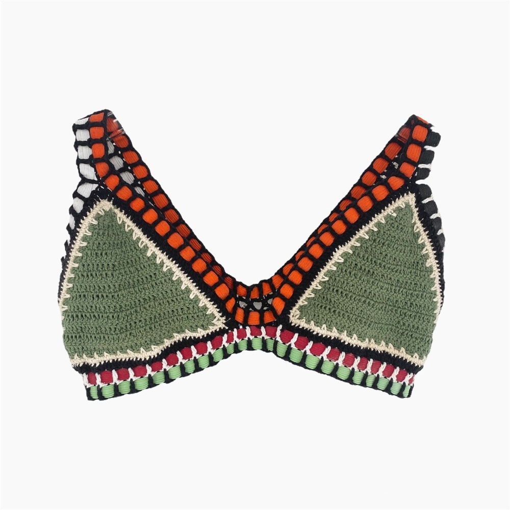 BEACH JOY | Boho Crochet Triangle Bikini Top Swimsuit in Green | S